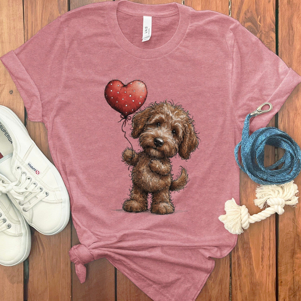 Chocolate Goldendoodle Heart T-Shirt in Heather Mauve / S by Puppy Jo