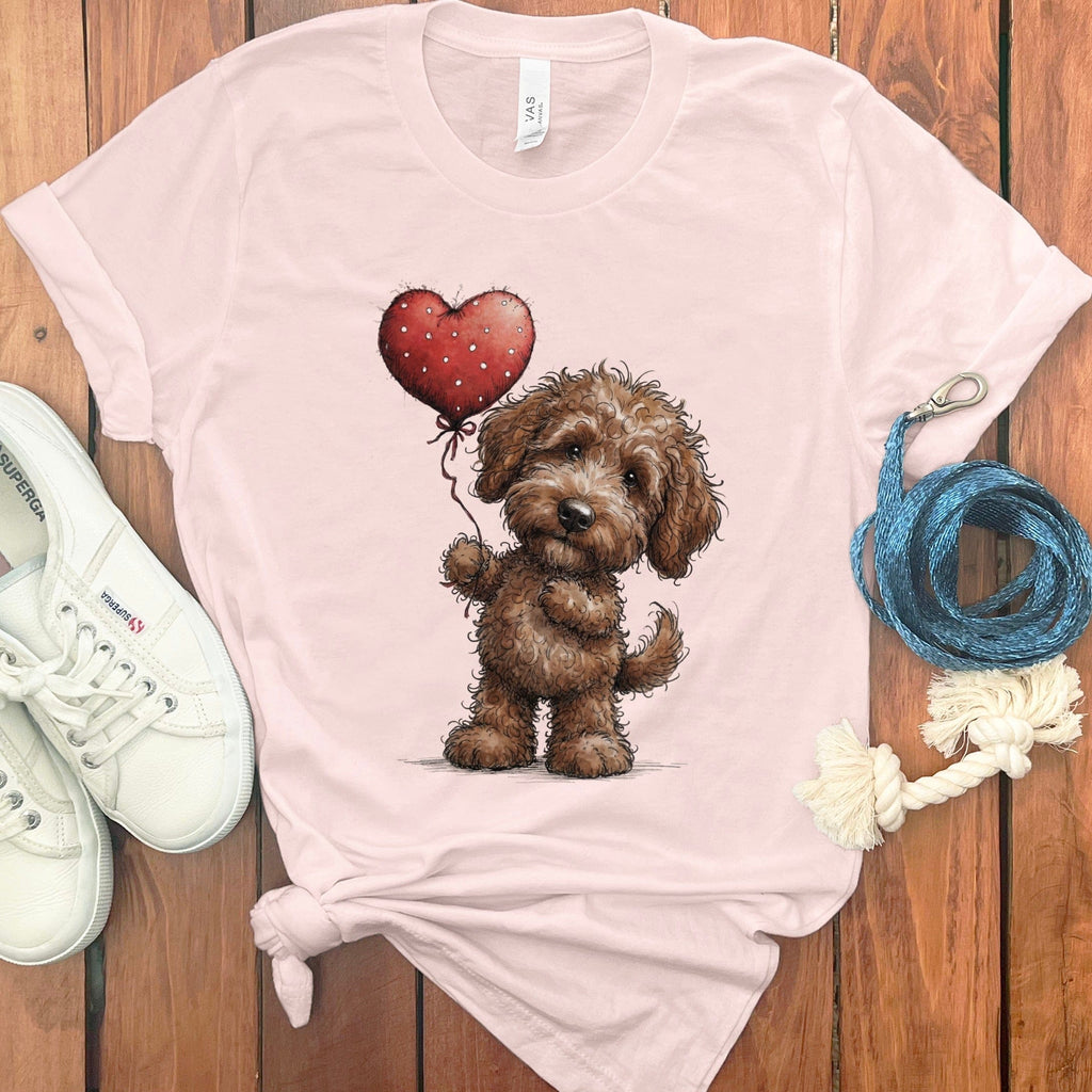 Chocolate Goldendoodle Heart T-Shirt in Soft Pink / S by Puppy Jo