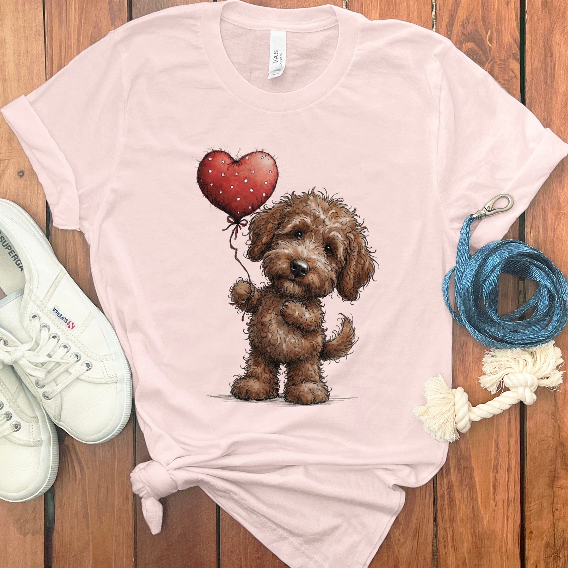 Chocolate Goldendoodle Heart T-Shirt in Soft Pink / S by Puppy Jo