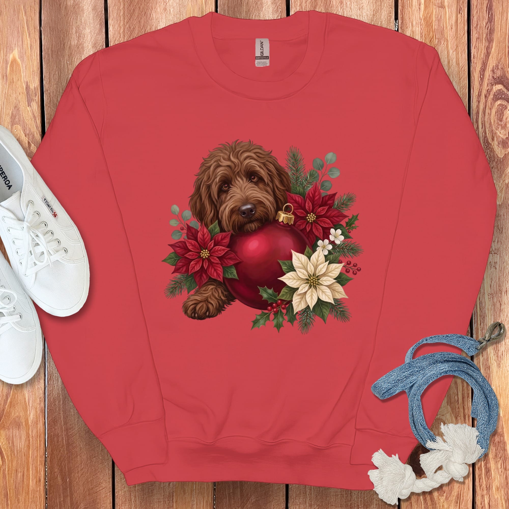 Chocolate Goldendoodle Holiday Cheer Sweatshirt in Red / S by Puppy Jo
