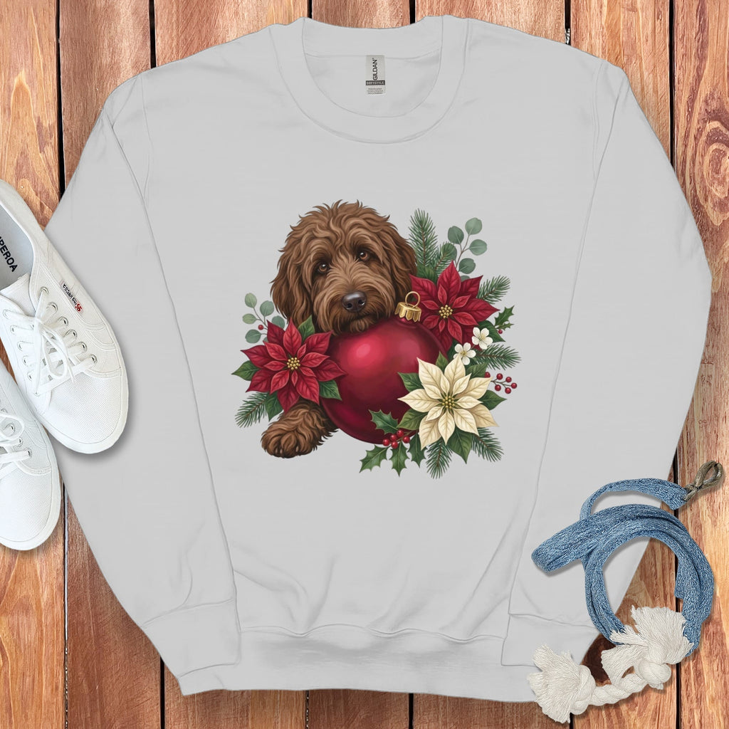 Chocolate Goldendoodle Holiday Cheer Sweatshirt in Sport Grey / S by Puppy Jo