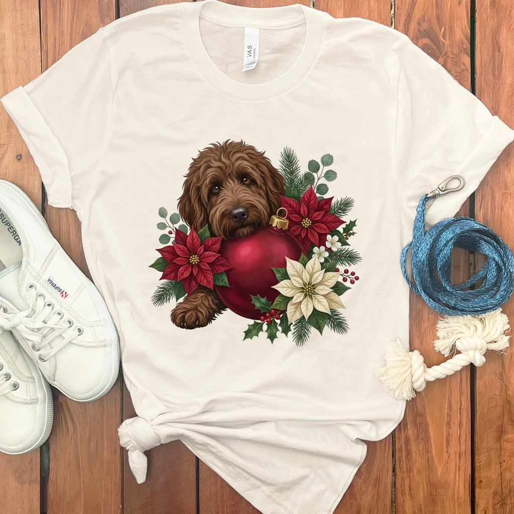 Chocolate Goldendoodle Holiday Cheer T-Shirt in Natural / S by Puppy Jo