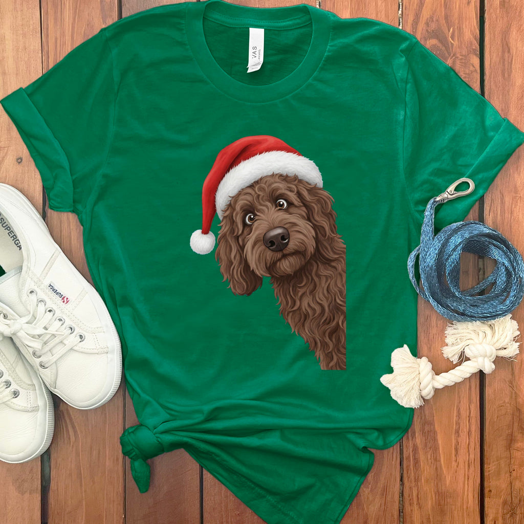 Chocolate Goldendoodle Holiday Santa T-Shirt in Kelly / S by Puppy Jo