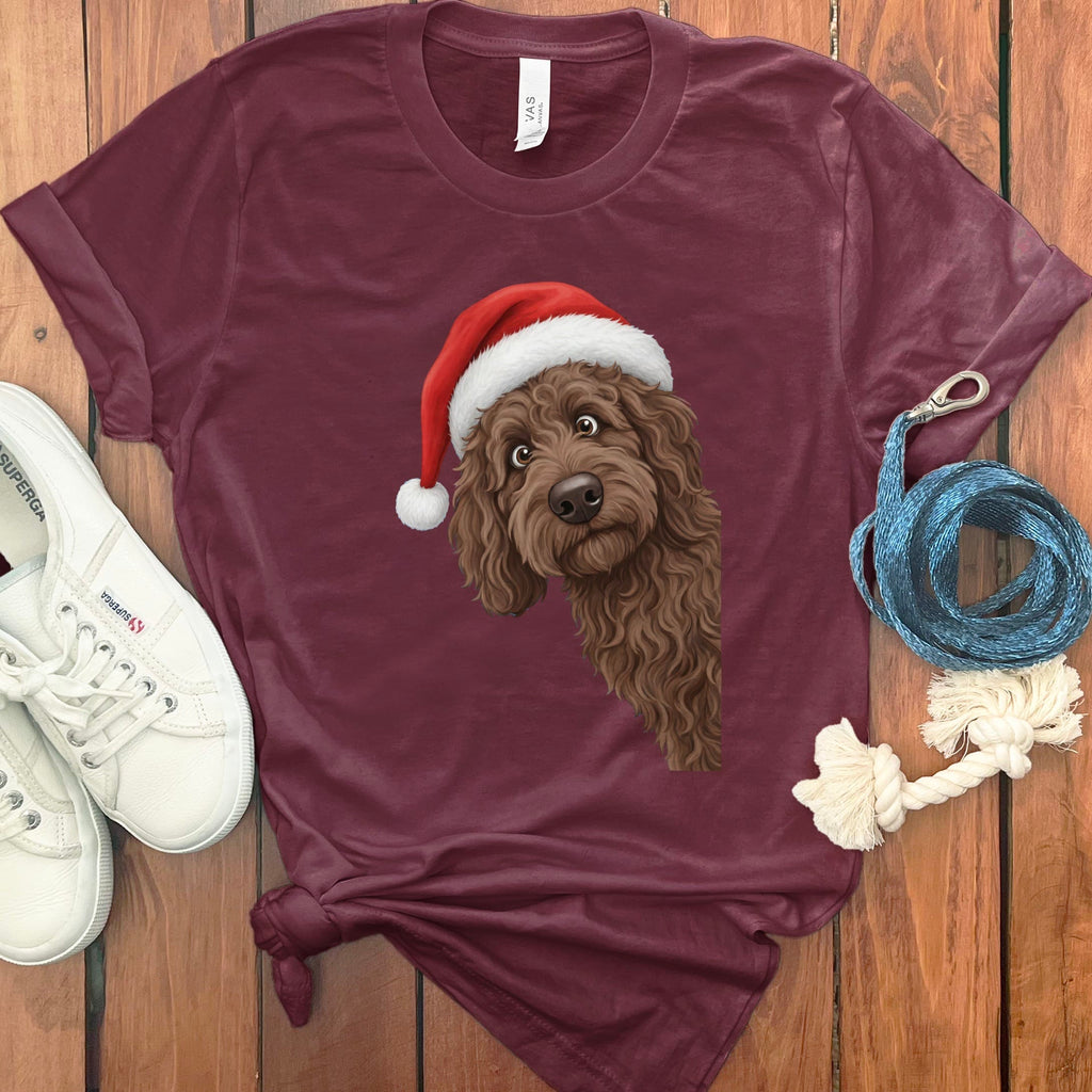 Chocolate Goldendoodle Holiday Santa T-Shirt in Maroon / S by Puppy Jo