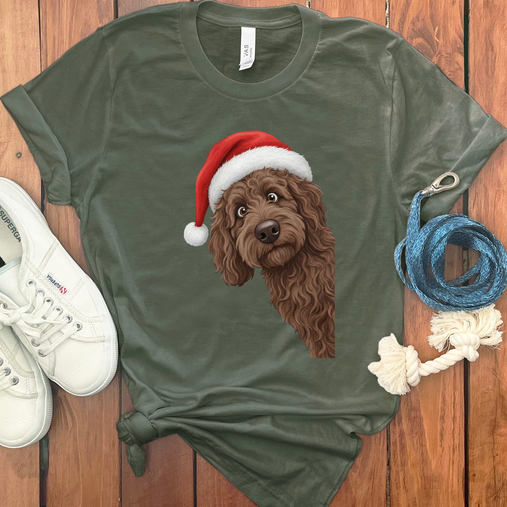 Chocolate Goldendoodle Holiday Santa T-Shirt in Military Green / S by Puppy Jo