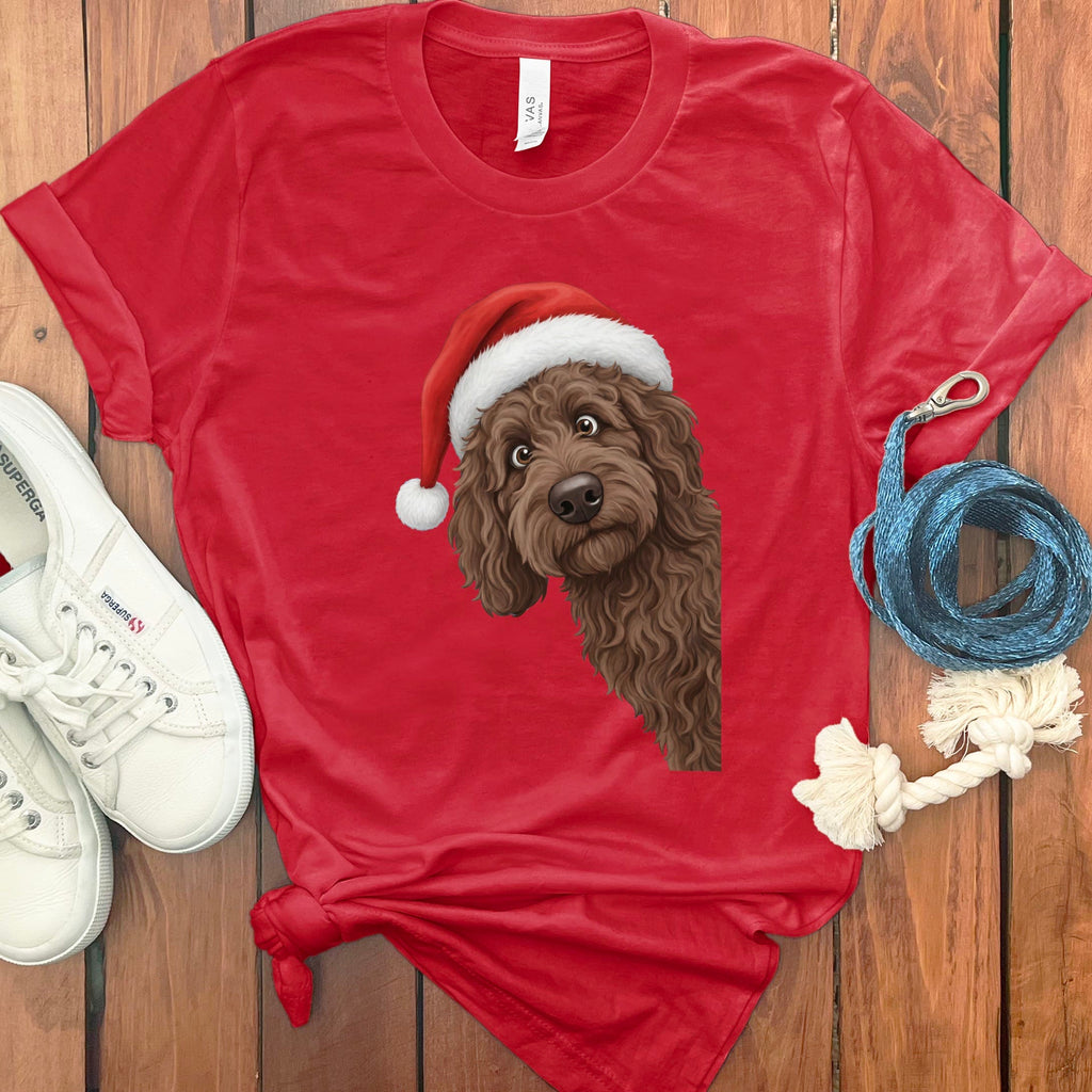 Chocolate Goldendoodle Holiday Santa T-Shirt in Red / S by Puppy Jo