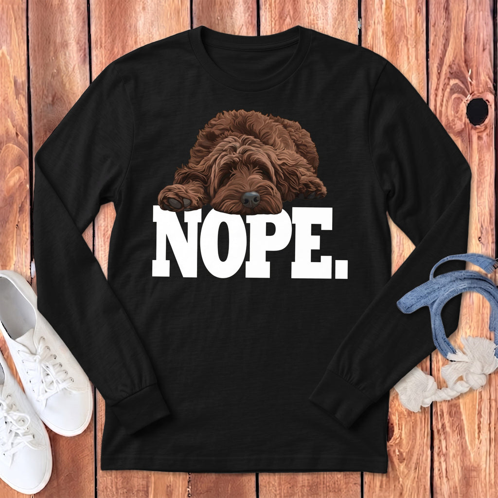 Chocolate Goldendoodle Labradoodle Nope Signature Long Sleeve T-Shirt in Dark Grey Heather / S by Puppy Jo