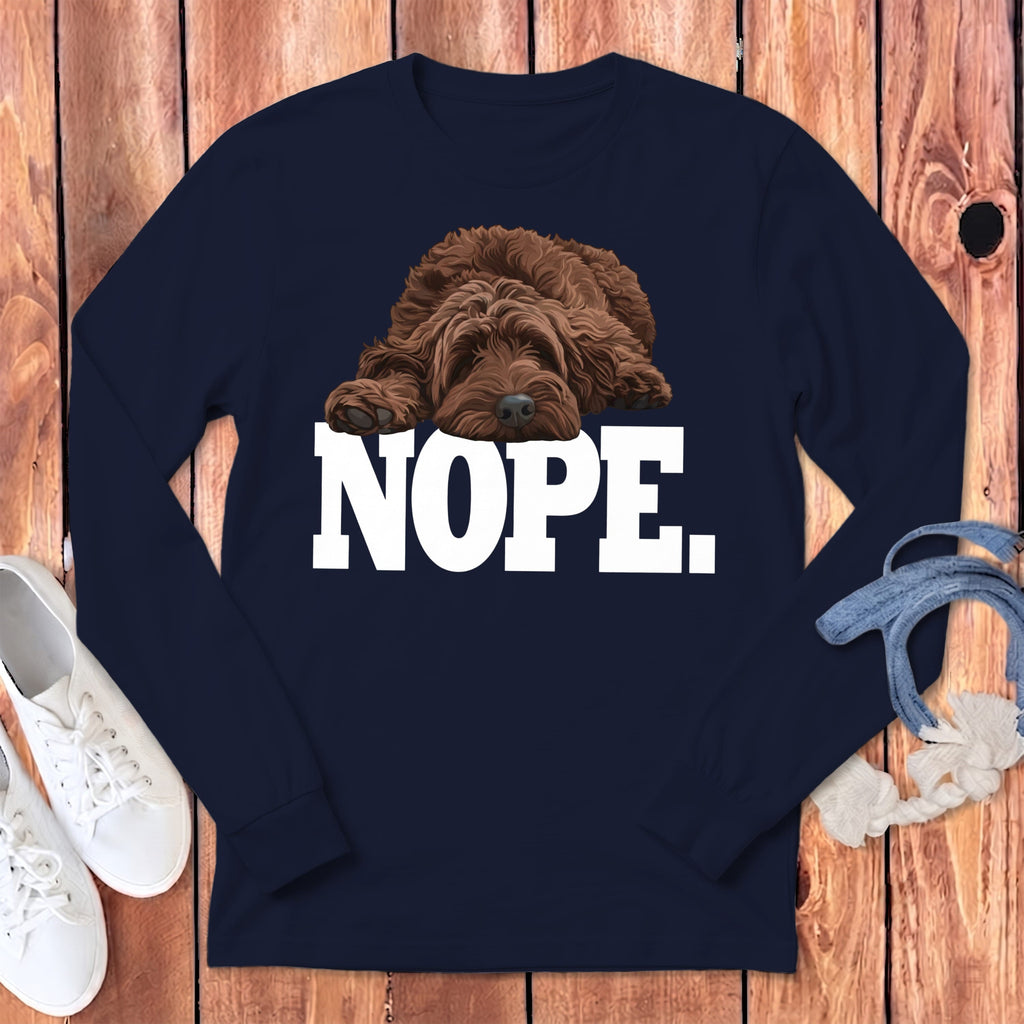 Chocolate Goldendoodle Labradoodle Nope Signature Long Sleeve T-Shirt in Navy / S by Puppy Jo