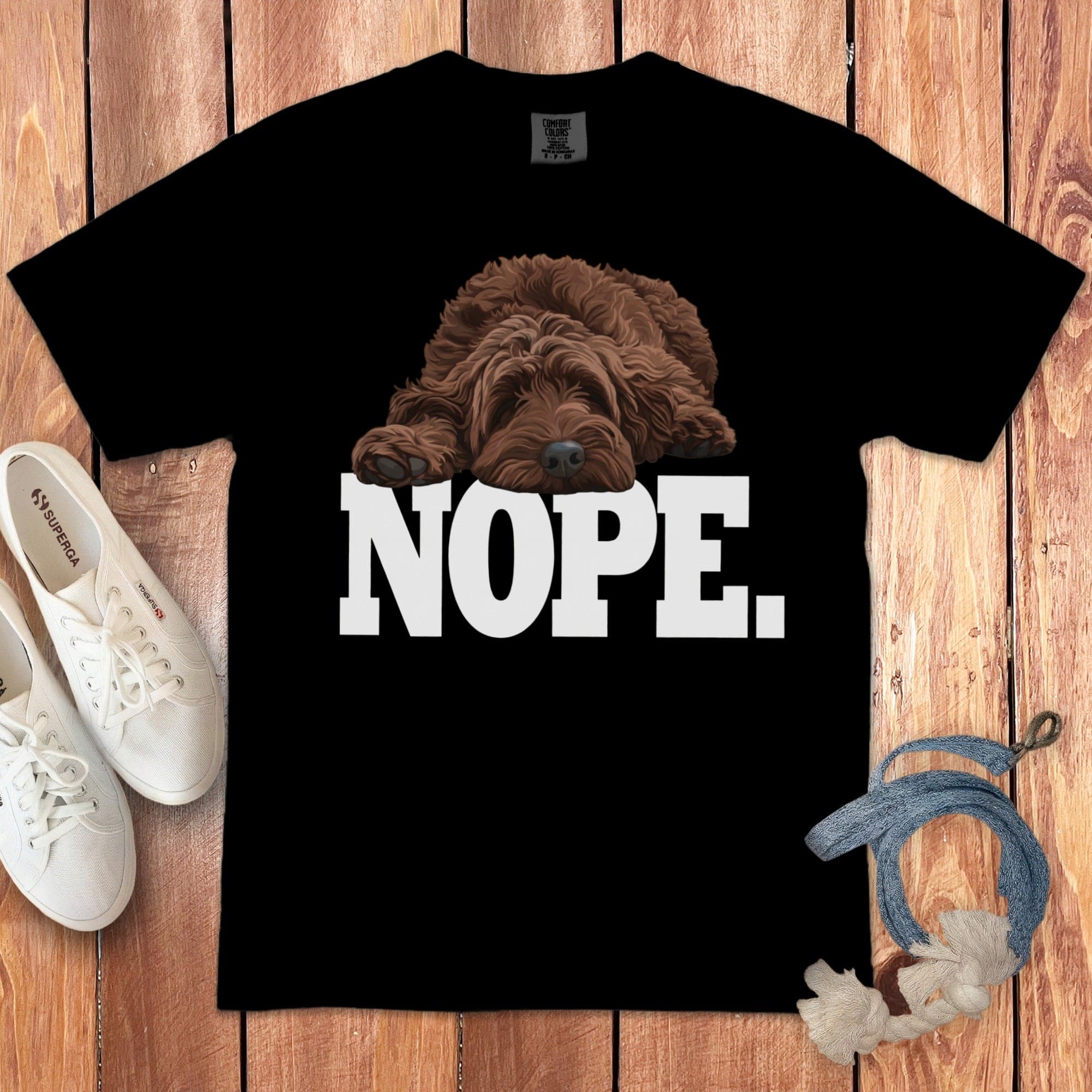 Chocolate Goldendoodle Labradoodle Nope Signature T-Shirt in Black / S by Puppy Jo