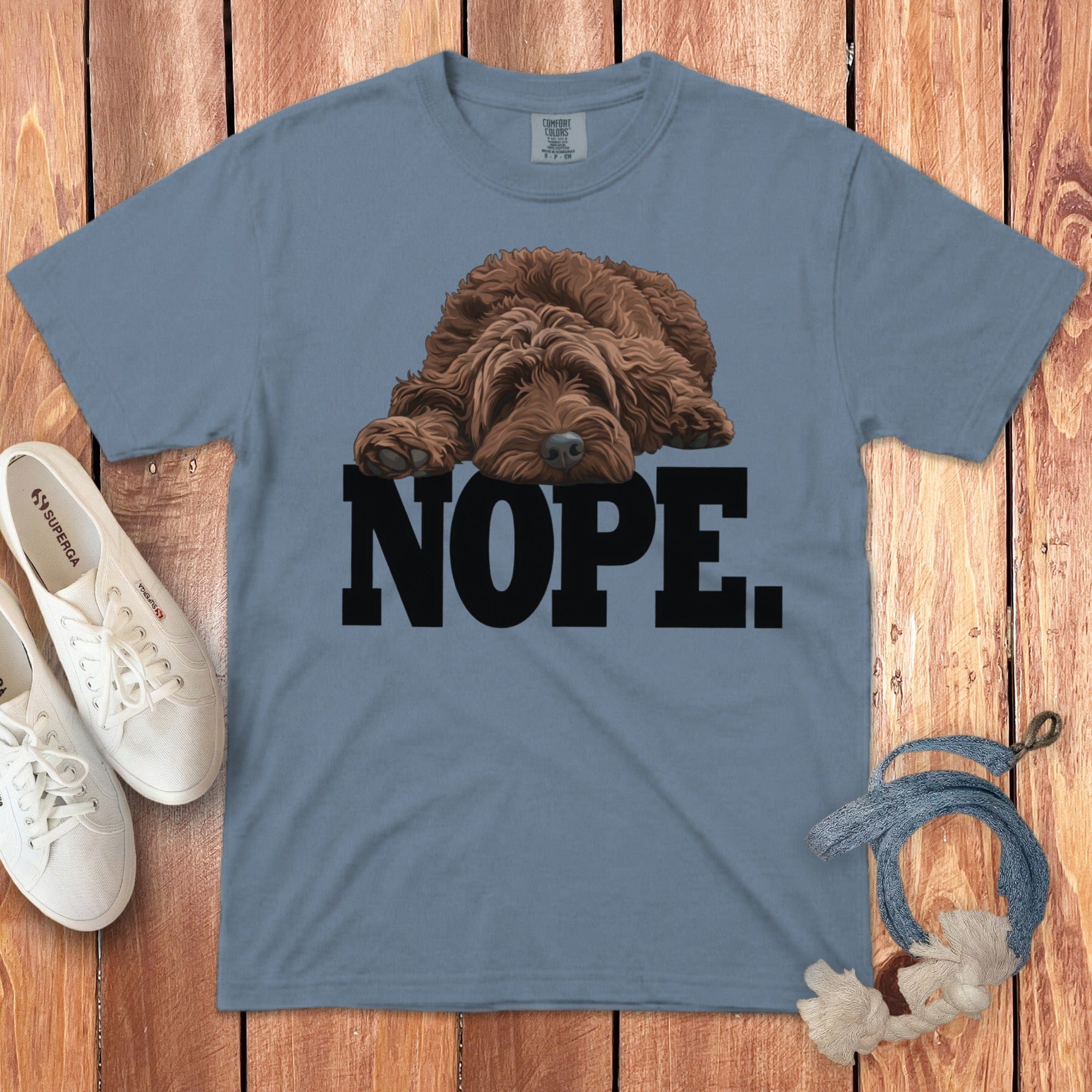 Chocolate Goldendoodle Labradoodle Nope Signature T-Shirt in Blue Jean / S by Puppy Jo