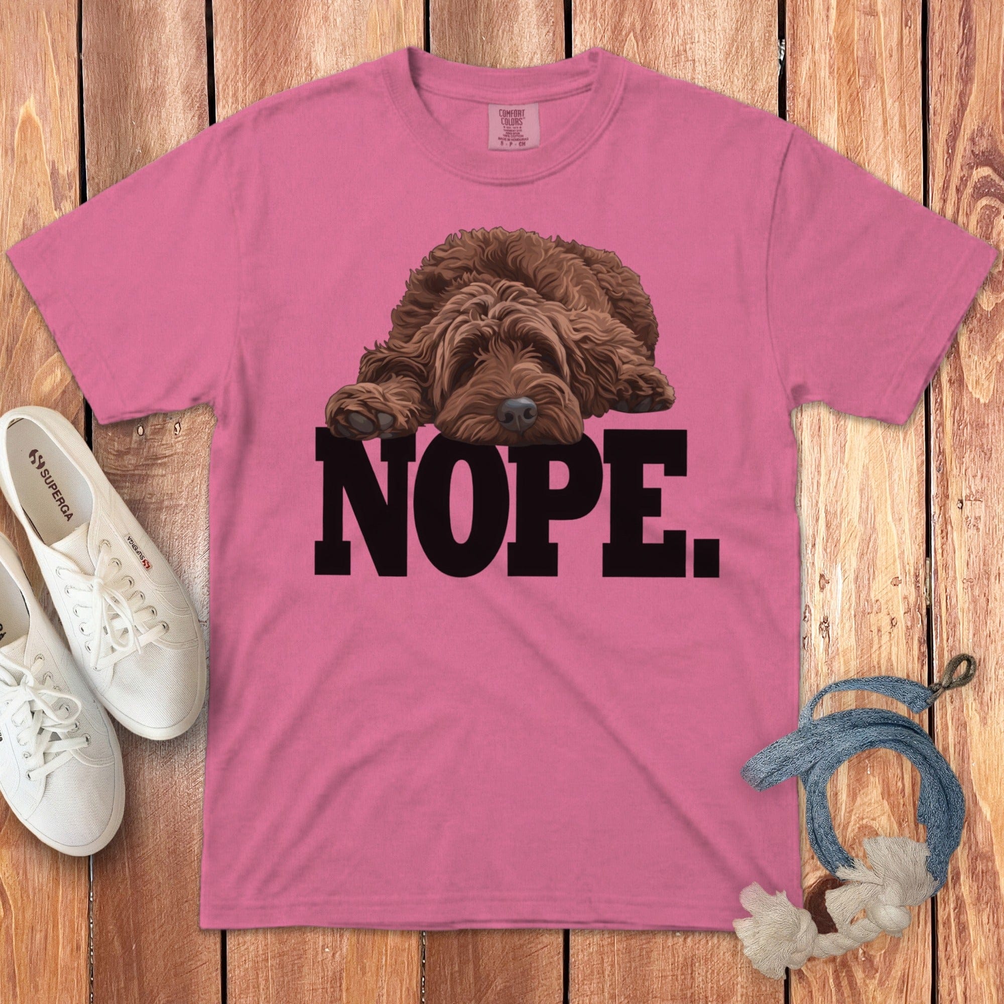 Chocolate Goldendoodle Labradoodle Nope Signature T-Shirt in Crunchberry / S by Puppy Jo