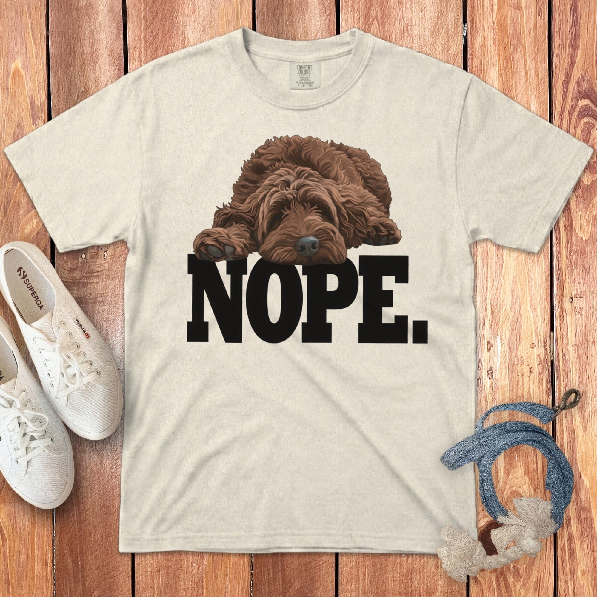 Chocolate Goldendoodle Labradoodle Nope Signature T-Shirt in Ivory / S by Puppy Jo