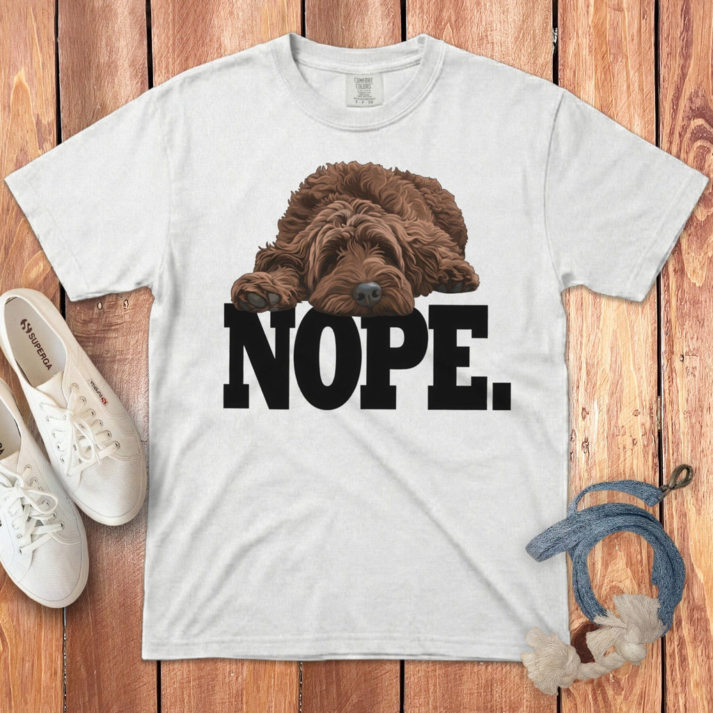 Chocolate Goldendoodle Labradoodle Nope Signature T-Shirt in White / S by Puppy Jo