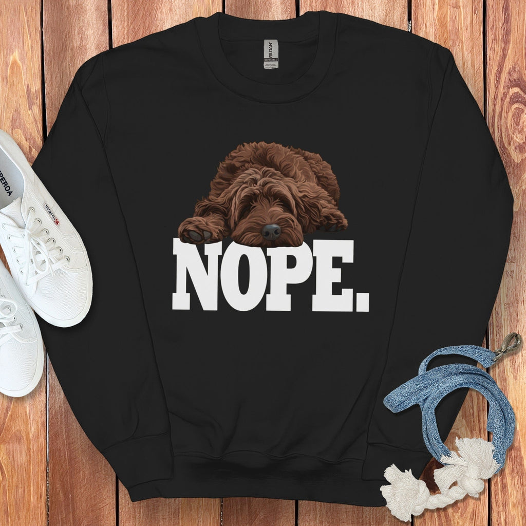 Chocolate Goldendoodle Labradoodle Nope Sweatshirt in Black / S by Puppy Jo