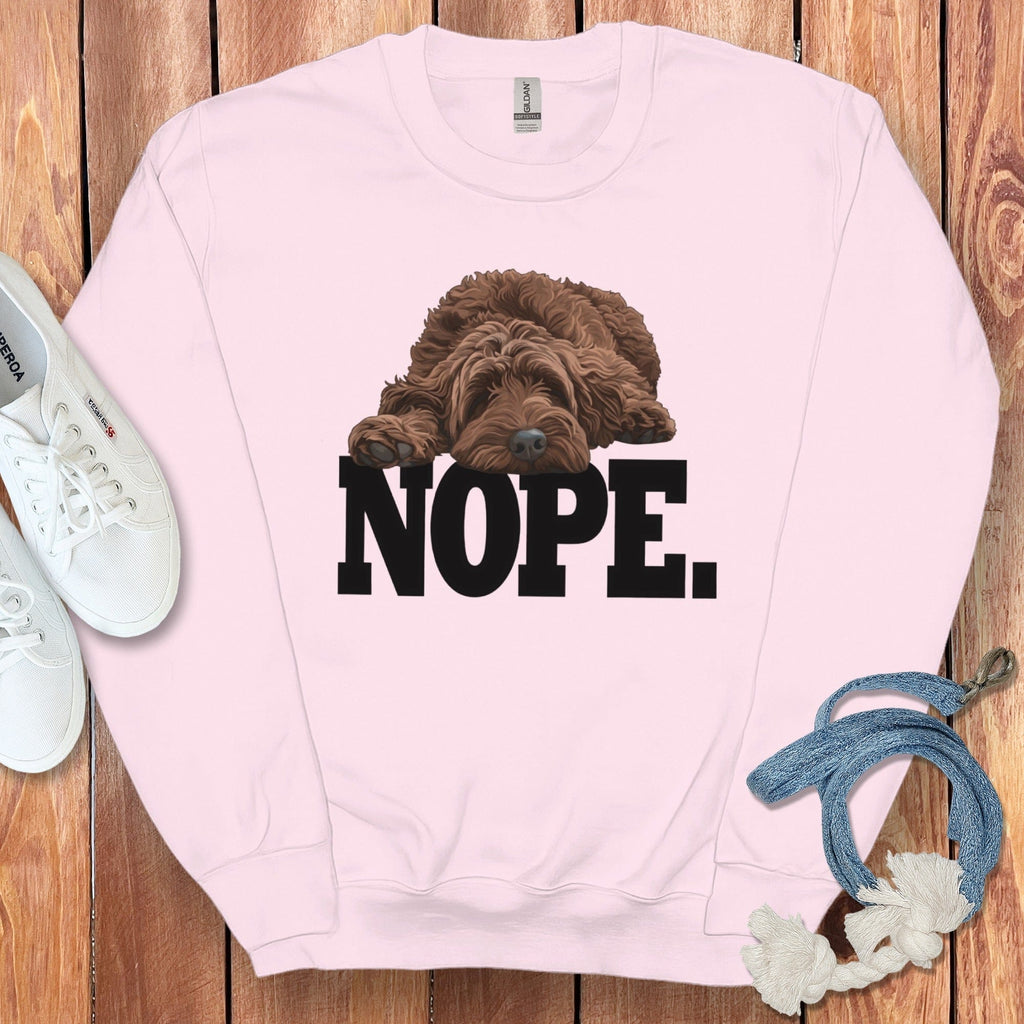 Chocolate Goldendoodle Labradoodle Nope Sweatshirt in Light Pink / S by Puppy Jo