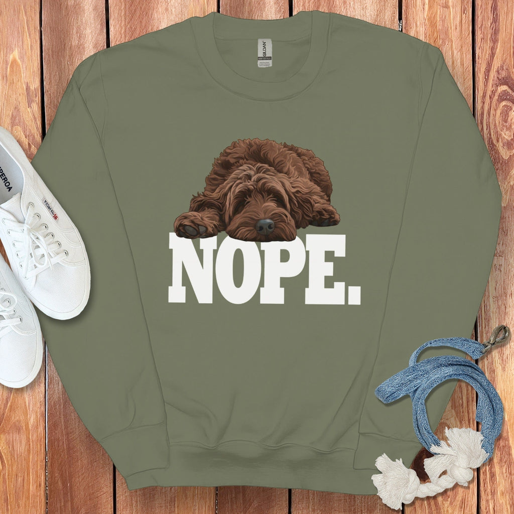 Chocolate Goldendoodle Labradoodle Nope Sweatshirt in Military Green / S by Puppy Jo
