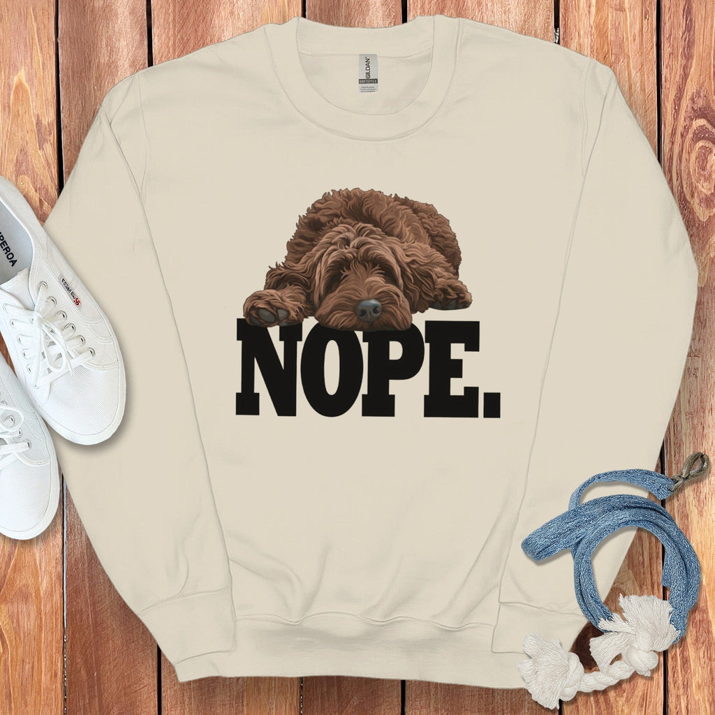 Chocolate Goldendoodle Labradoodle Nope Sweatshirt in Sand / S by Puppy Jo