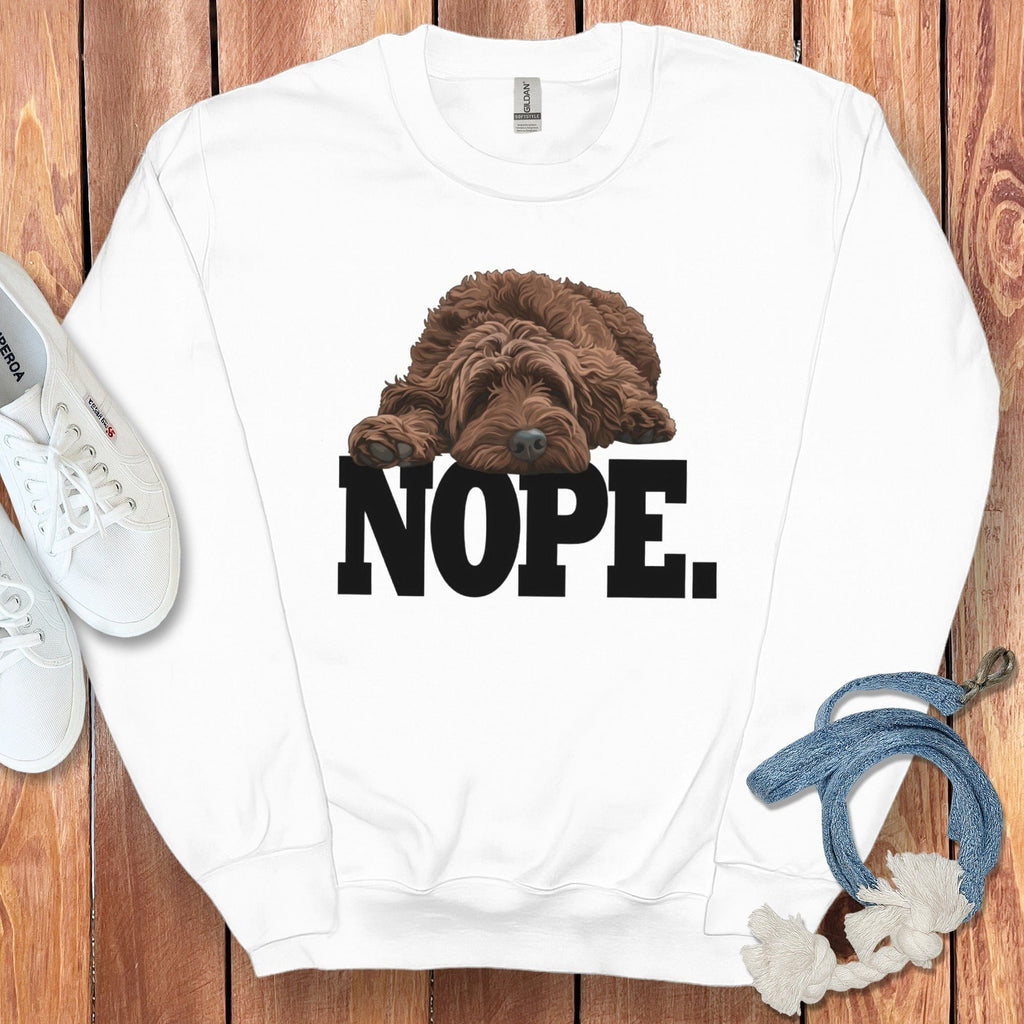 Chocolate Goldendoodle Labradoodle Nope Sweatshirt in White / S by Puppy Jo