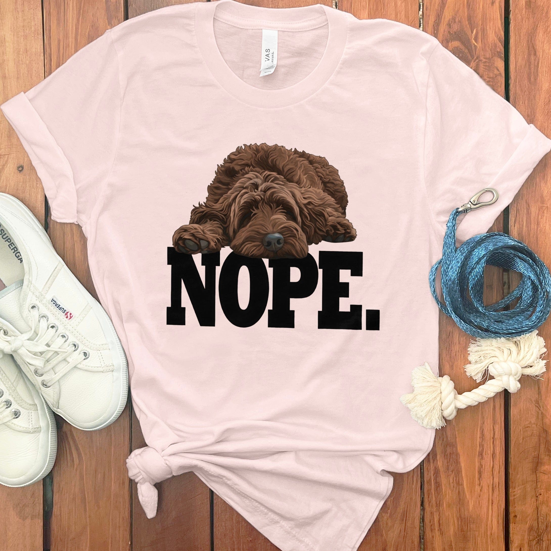 Chocolate Goldendoodle Labradoodle Nope T-Shirt in Soft Pink / S by Puppy Jo