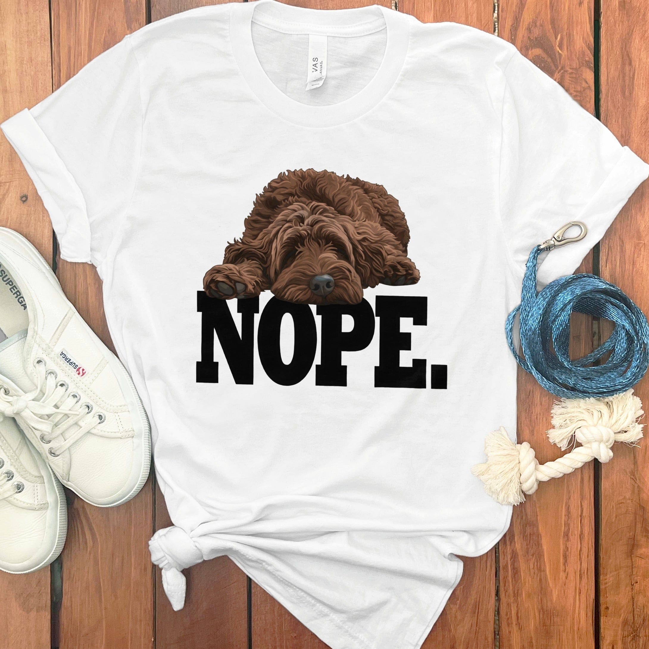 Chocolate Goldendoodle Labradoodle Nope T-Shirt in White / S by Puppy Jo