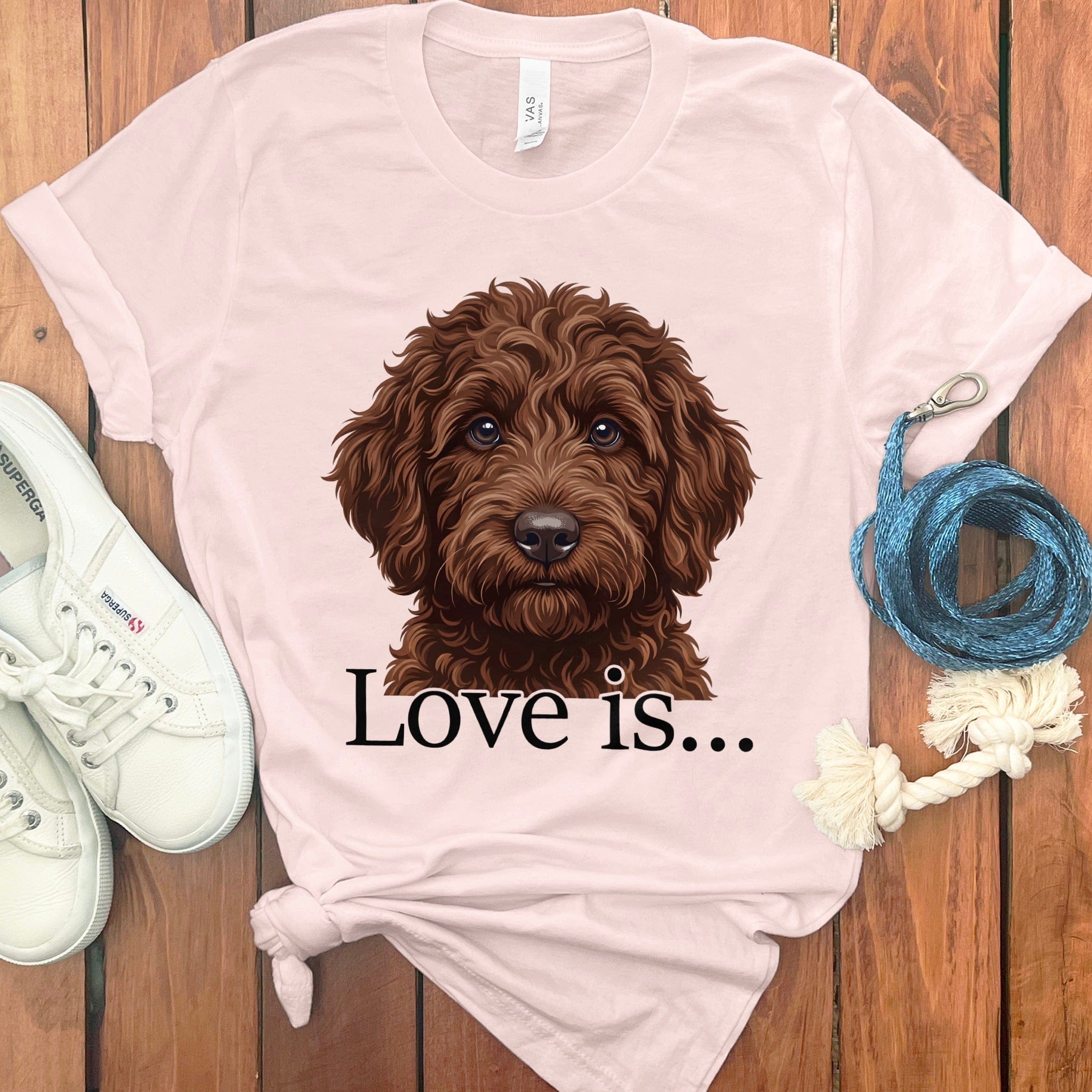 Chocolate Goldendoodle Love T-Shirt in Soft Pink / M by Puppy Jo