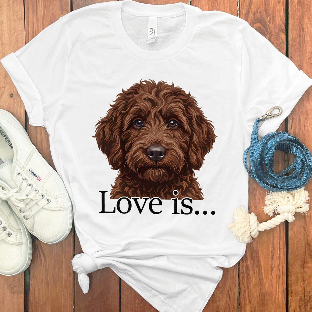 Chocolate Goldendoodle Love T-Shirt in White / M by Puppy Jo