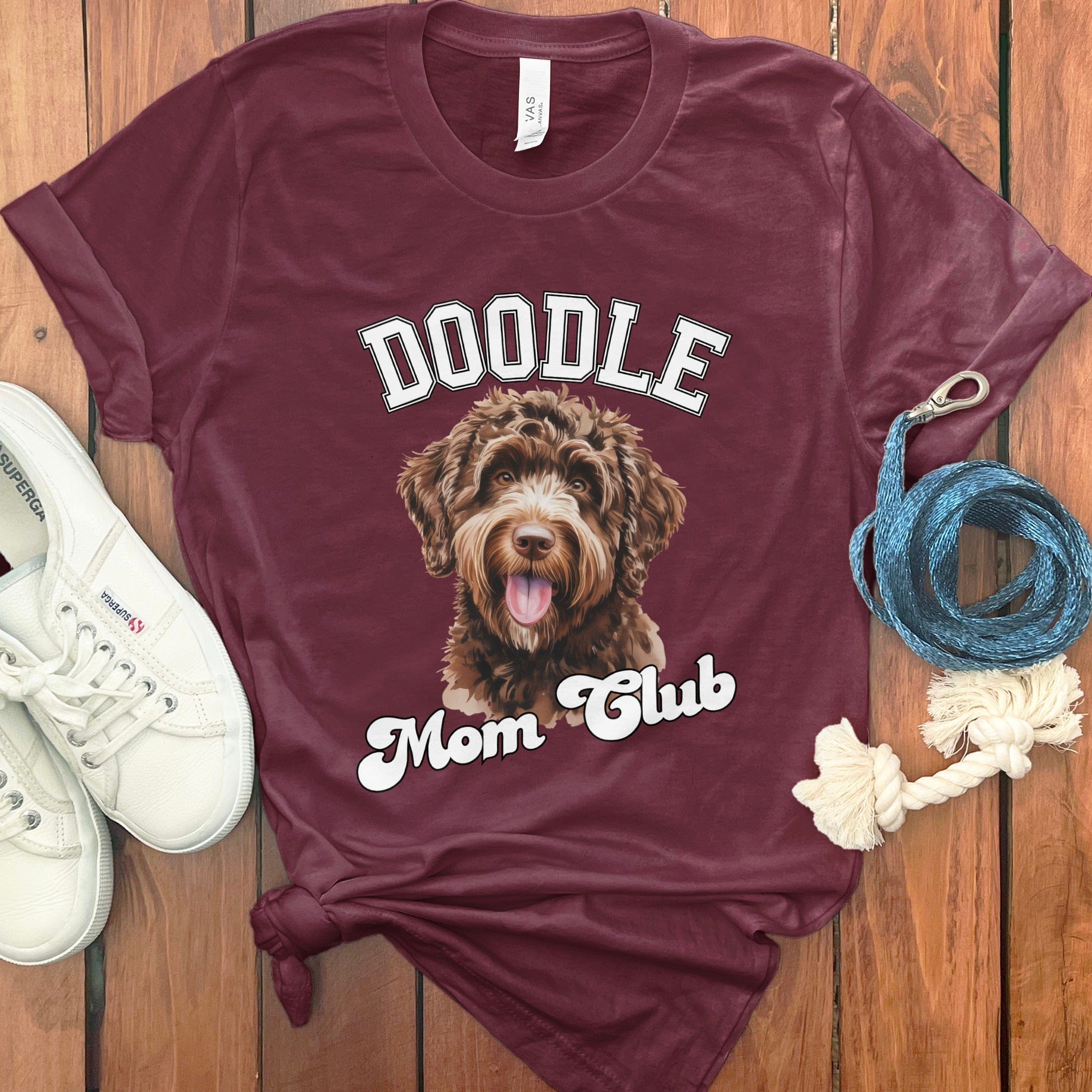 Chocolate Goldendoodle Mom Club T-Shirt in Maroon / S by Puppy Jo