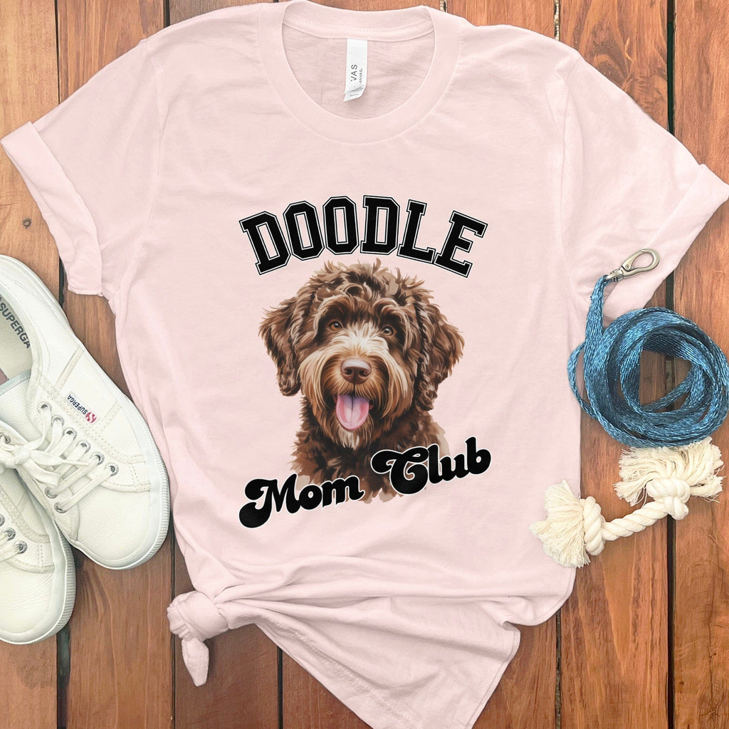 Chocolate Goldendoodle Mom Club T-Shirt in Soft Pink / S by Puppy Jo