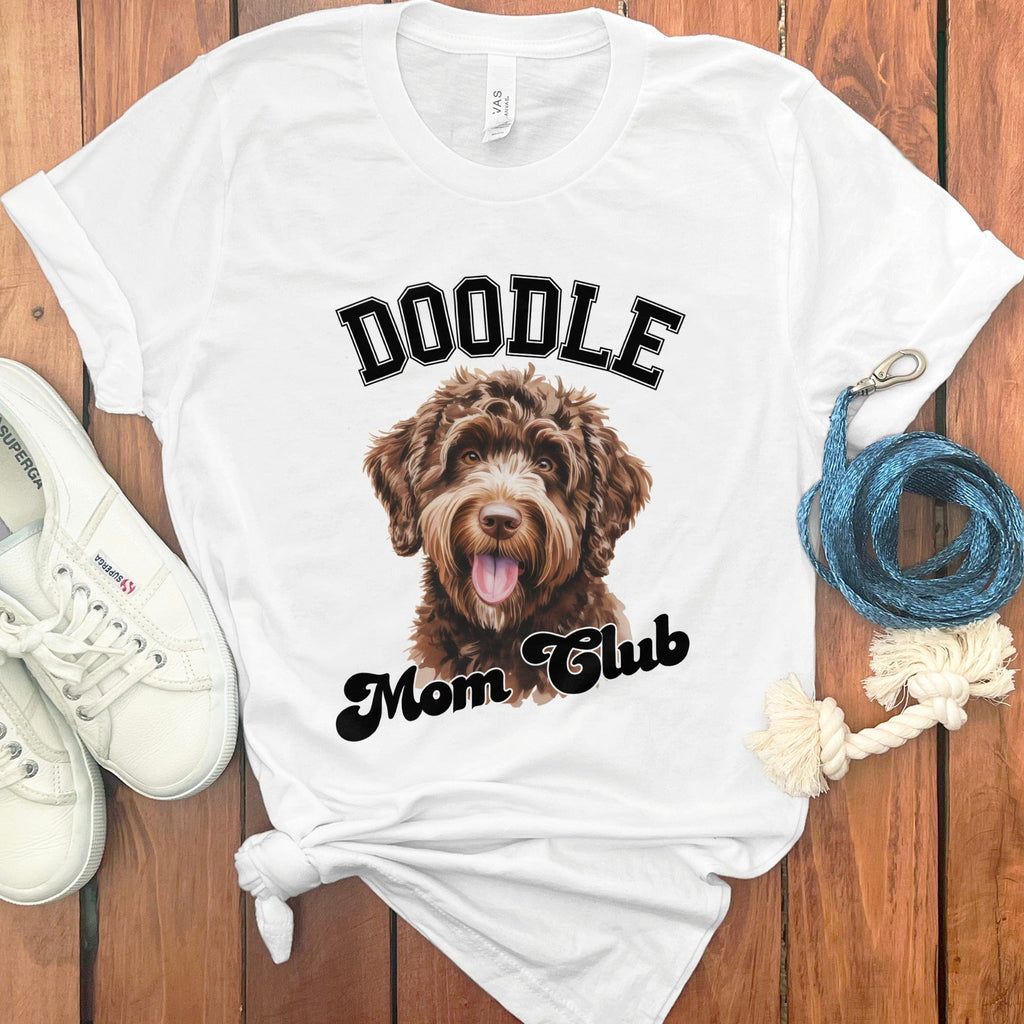 Chocolate Goldendoodle Mom Club T-Shirt in White / S by Puppy Jo