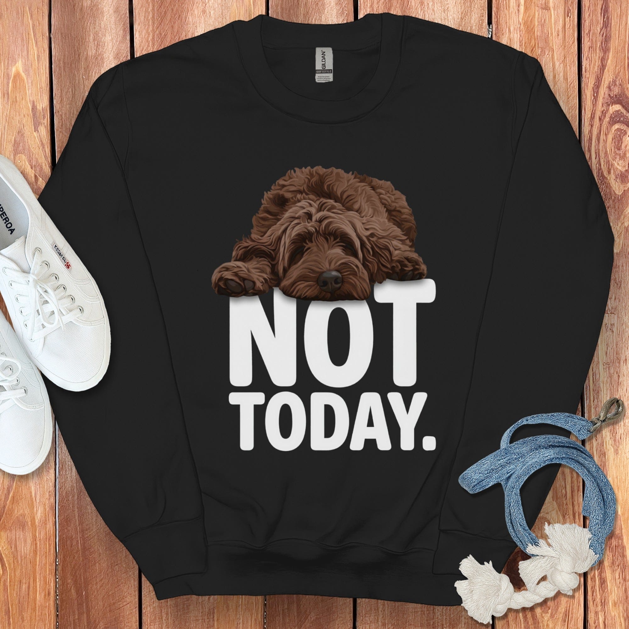 Chocolate Goldendoodle Not Today Sweatshirt in Black / S by Puppy Jo