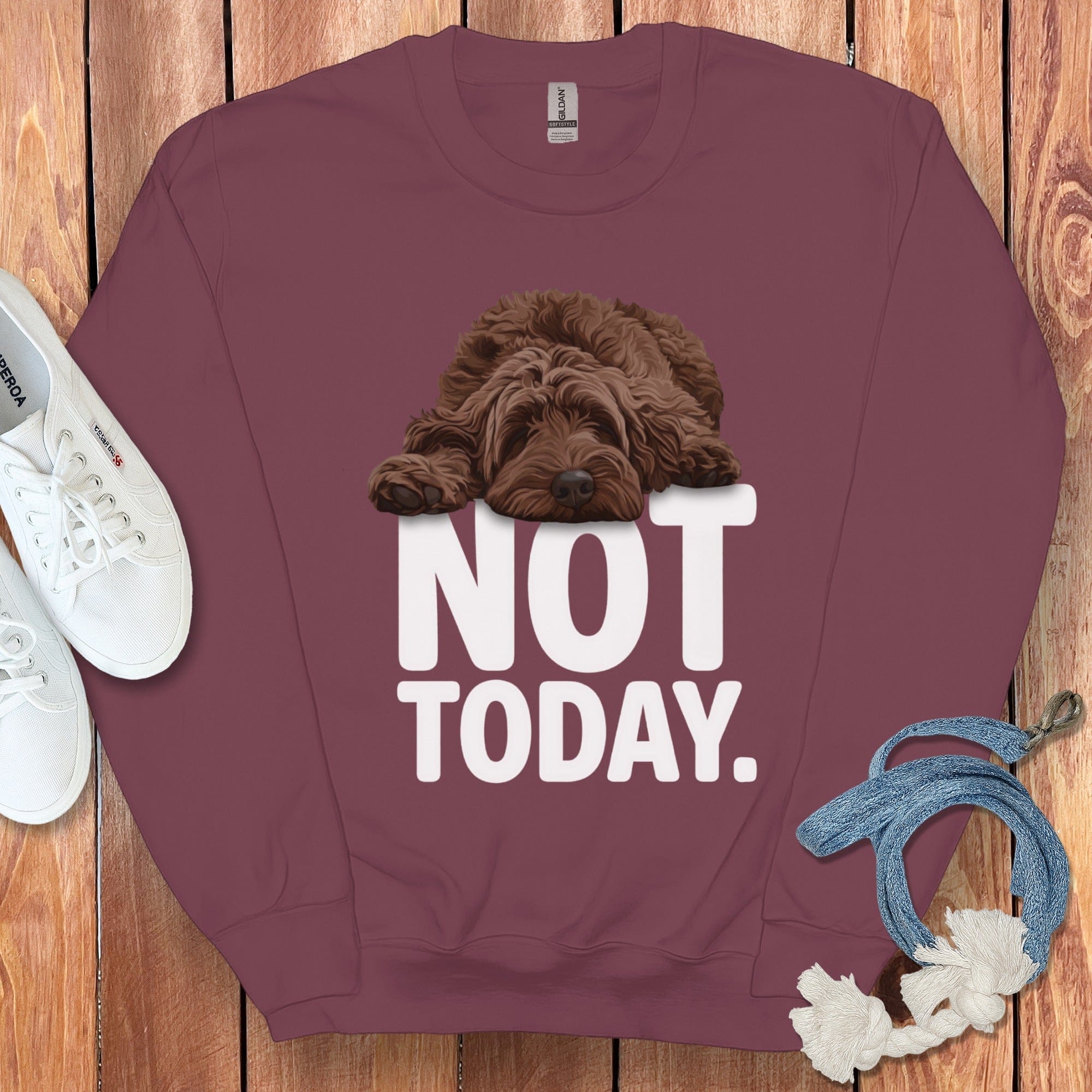 Chocolate Goldendoodle Not Today Sweatshirt in Maroon / S by Puppy Jo