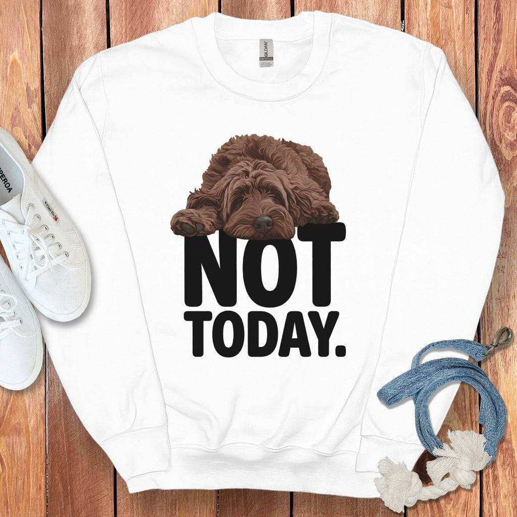 Chocolate Goldendoodle Not Today Sweatshirt in White / S by Puppy Jo