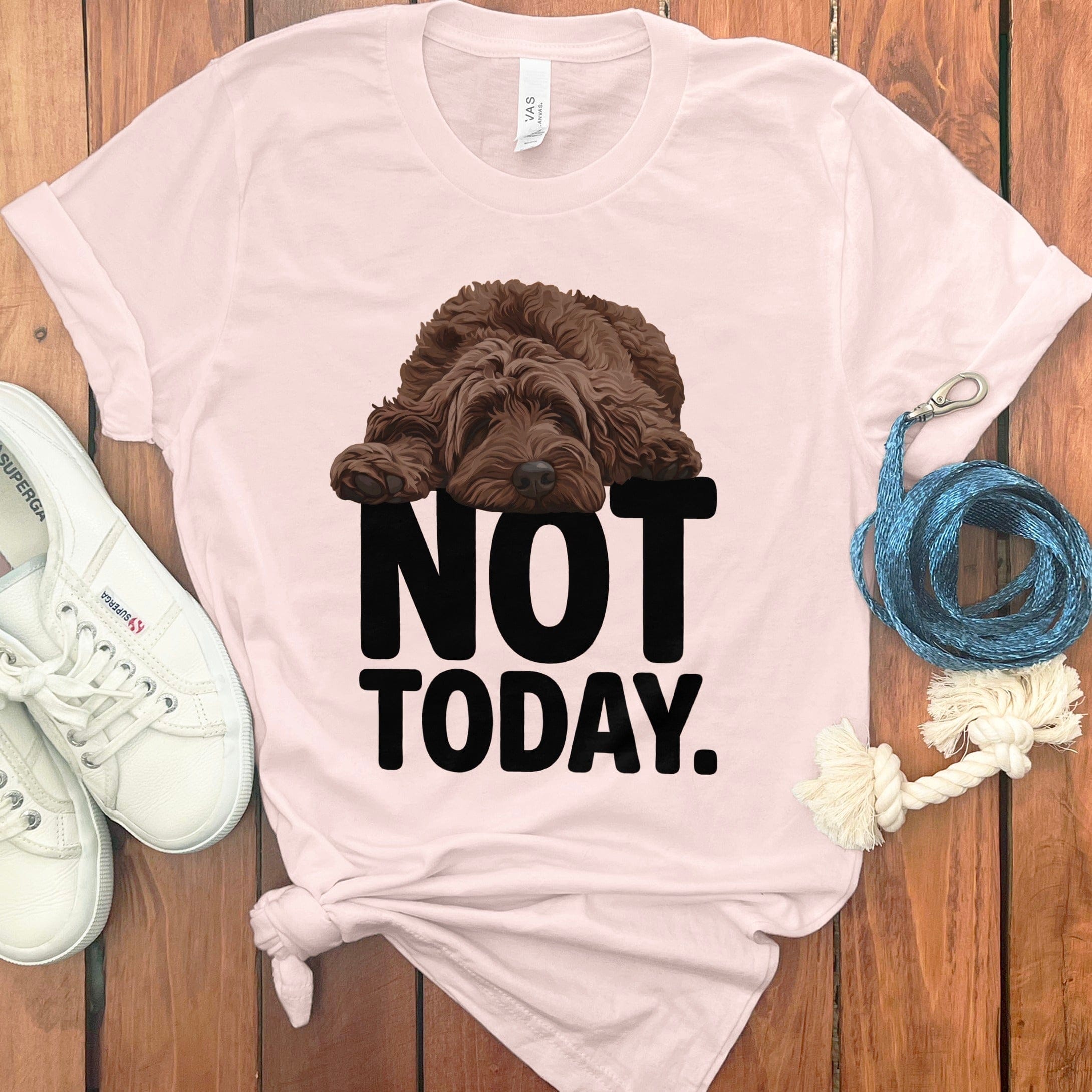 Chocolate Goldendoodle Not Today T-Shirt in Soft Pink / S by Puppy Jo