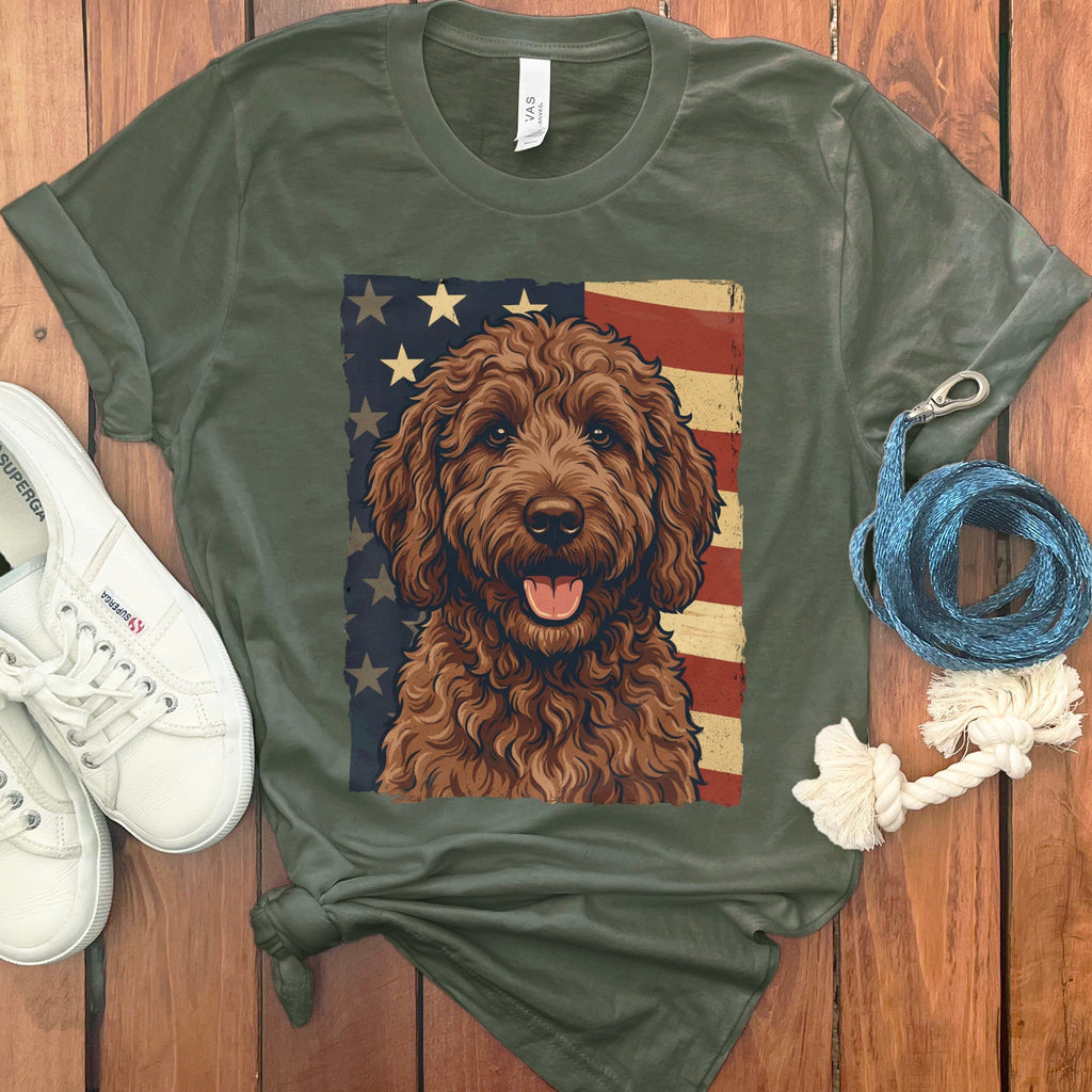Chocolate Goldendoodle Patriotic T-Shirt in Military Green / S by Puppy Jo