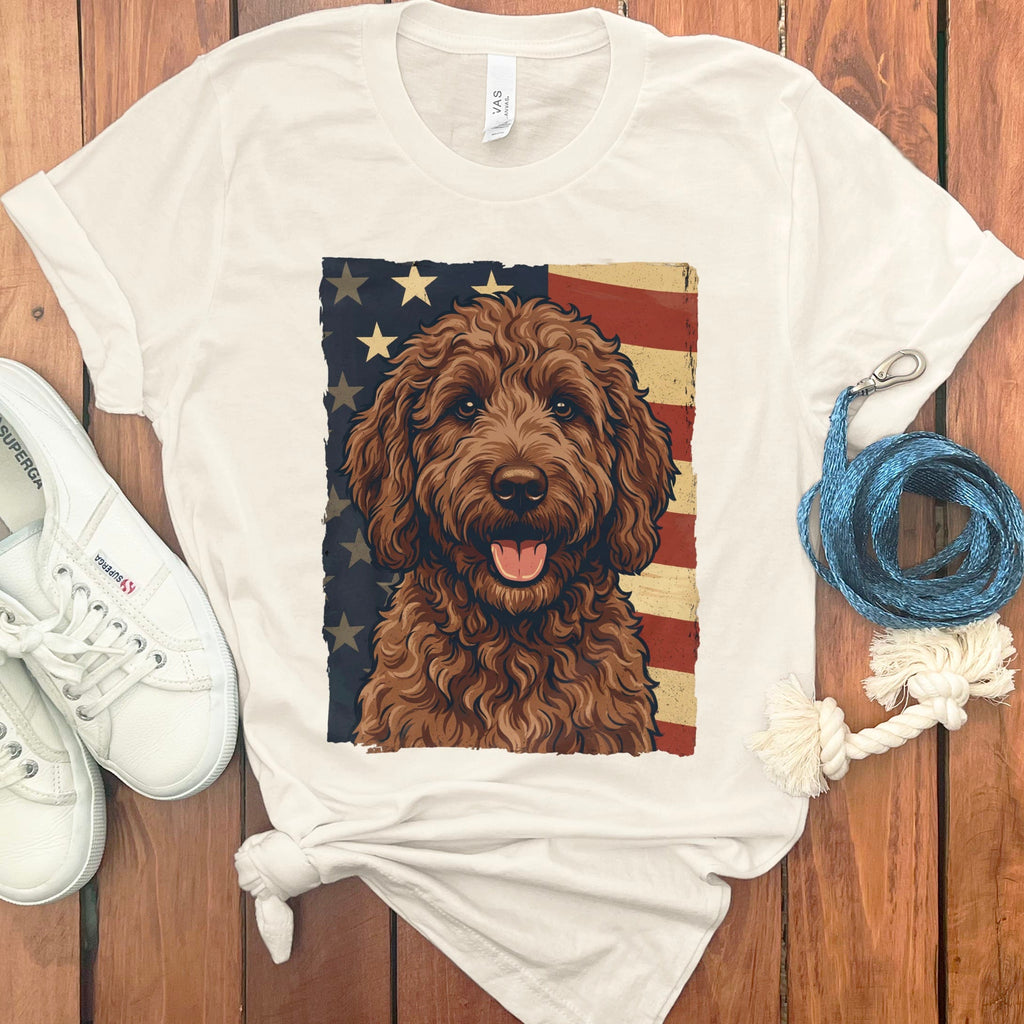 Chocolate Goldendoodle Patriotic T-Shirt in Natural / S by Puppy Jo
