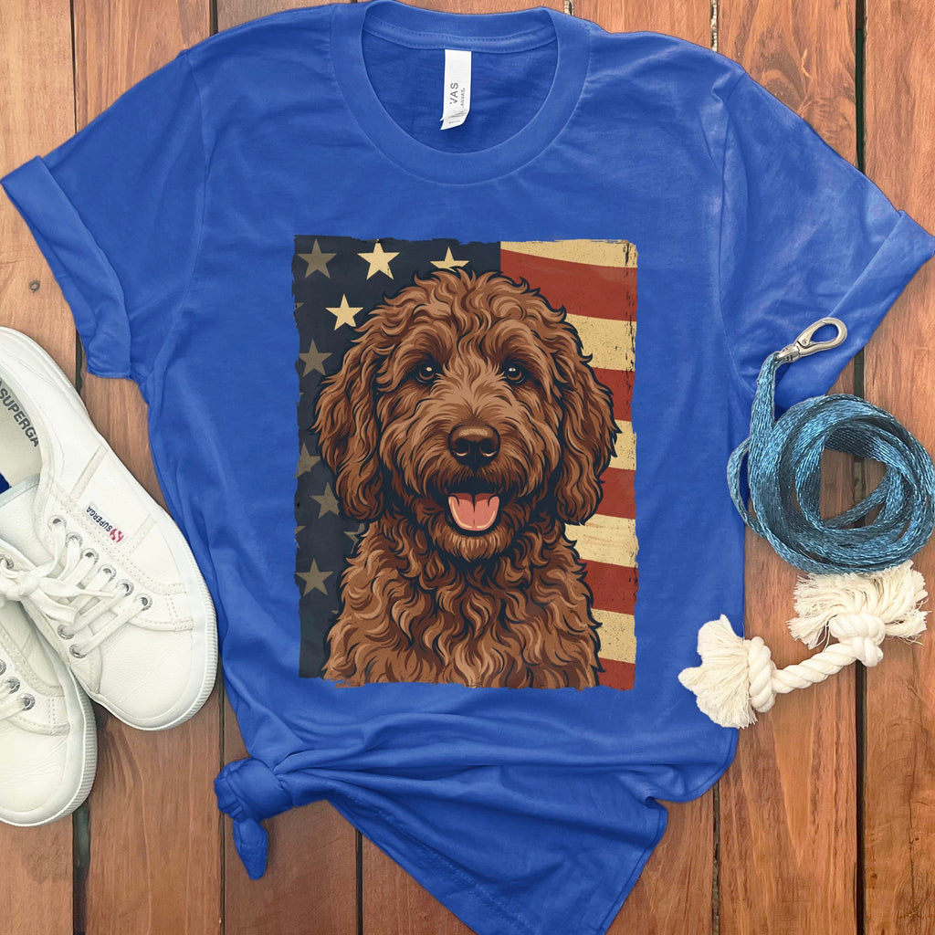 Chocolate Goldendoodle Patriotic T-Shirt in True Royal / S by Puppy Jo