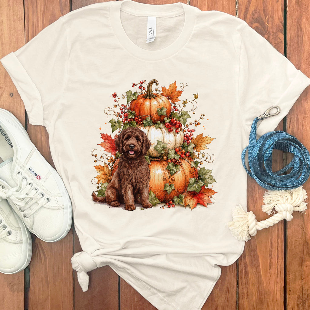 Chocolate Goldendoodle Pumpkin Ivy T-Shirt in Natural / S by Puppy Jo