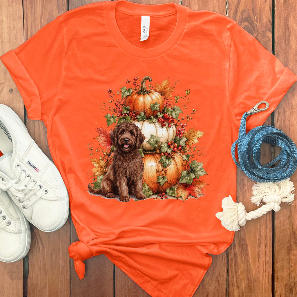 Chocolate Goldendoodle Pumpkin Ivy T-Shirt in Orange / S by Puppy Jo