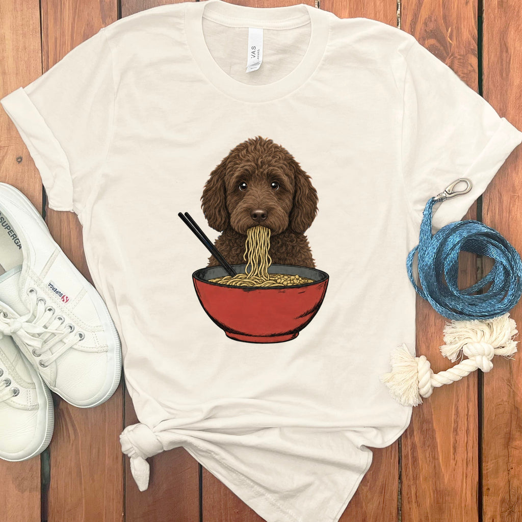 Chocolate Goldendoodle Ramen T-Shirt in Natural / S / - by Puppy Jo