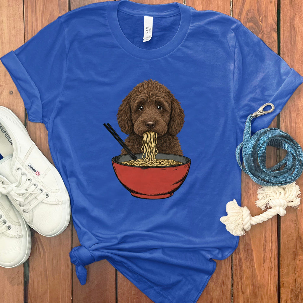 Chocolate Goldendoodle Ramen T-Shirt in True Royal / S / - by Puppy Jo