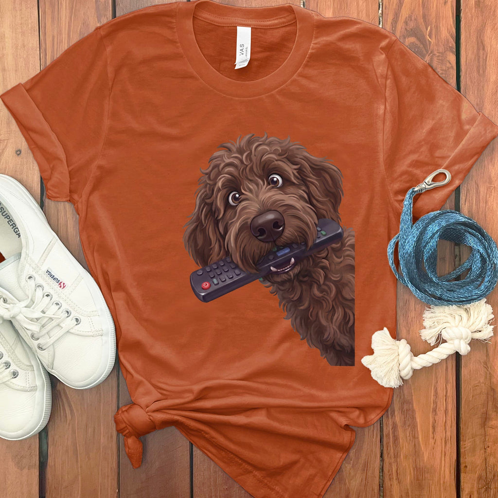 Chocolate Goldendoodle Remote T-Shirt in Autumn / S by Puppy Jo