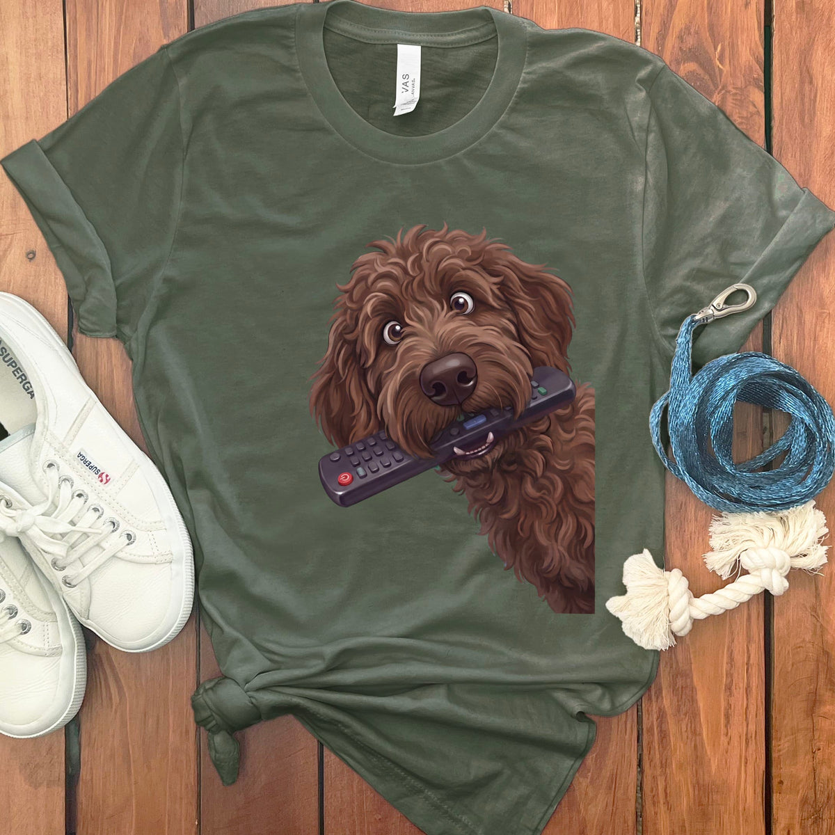 Chocolate Goldendoodle Remote T-Shirt in Military Green / S by Puppy Jo