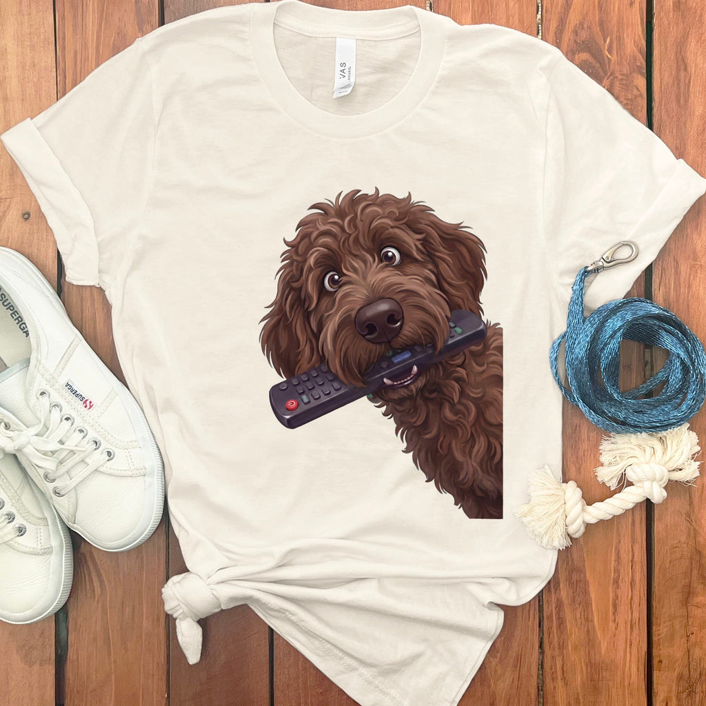 Chocolate Goldendoodle Remote T-Shirt in Natural / S by Puppy Jo