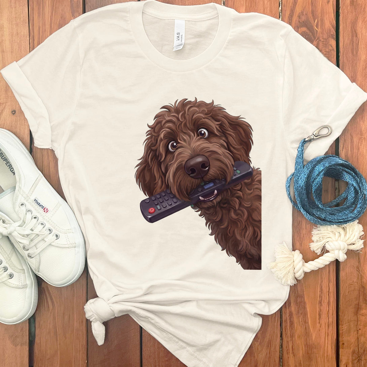 Chocolate Goldendoodle Remote T-Shirt in Natural / S by Puppy Jo