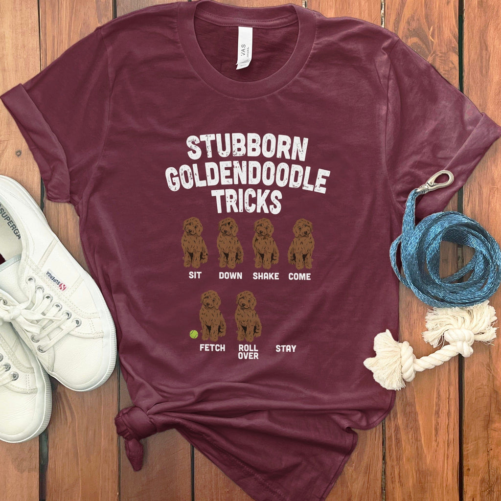 Chocolate Goldendoodle Stubborn T-Shirt in Maroon / S by Puppy Jo