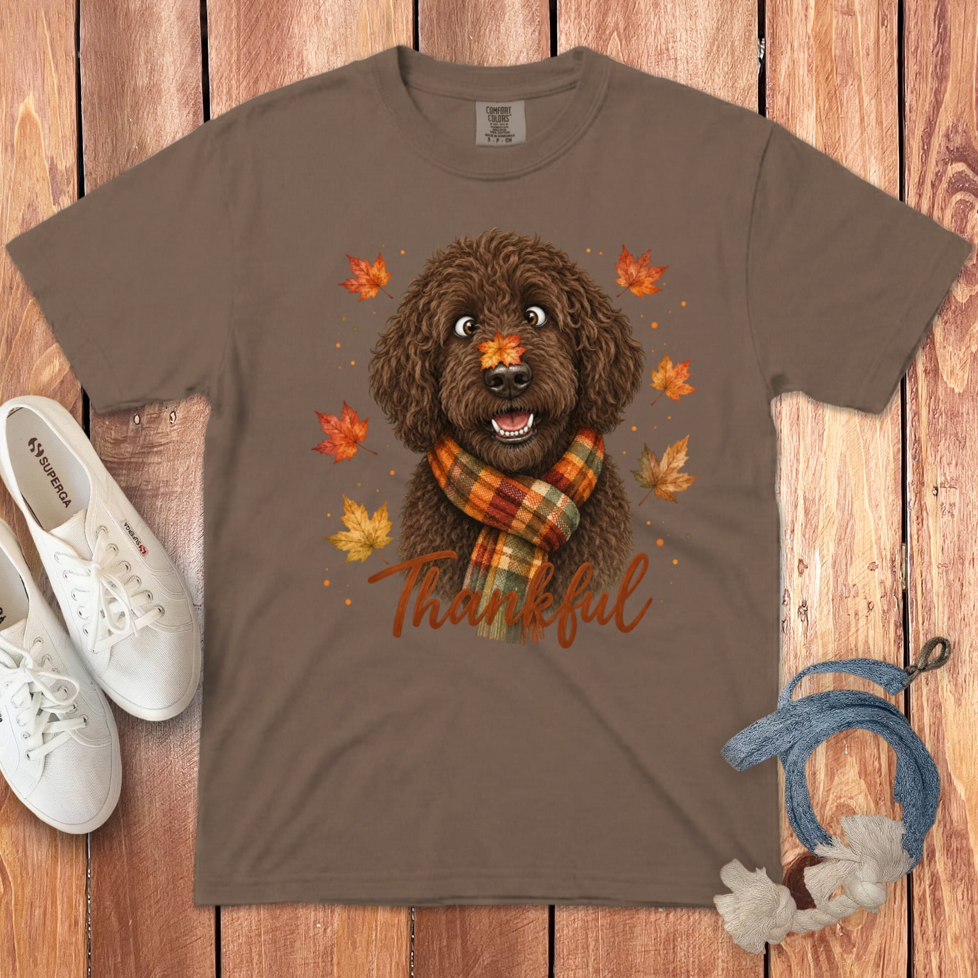 Chocolate Goldendoodle Thankful Signature T-Shirt in Espresso / S by Puppy Jo