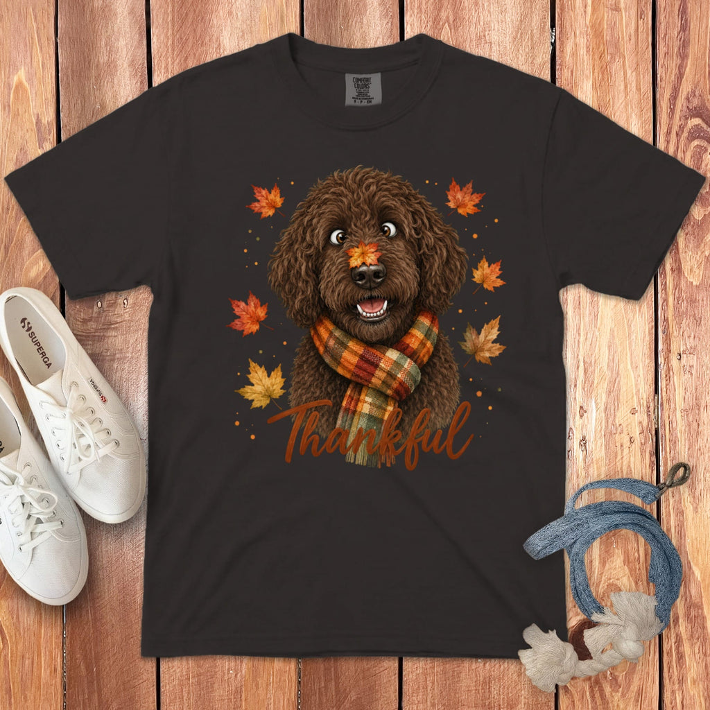 Chocolate Goldendoodle Thankful Signature T-Shirt in Graphite / S by Puppy Jo