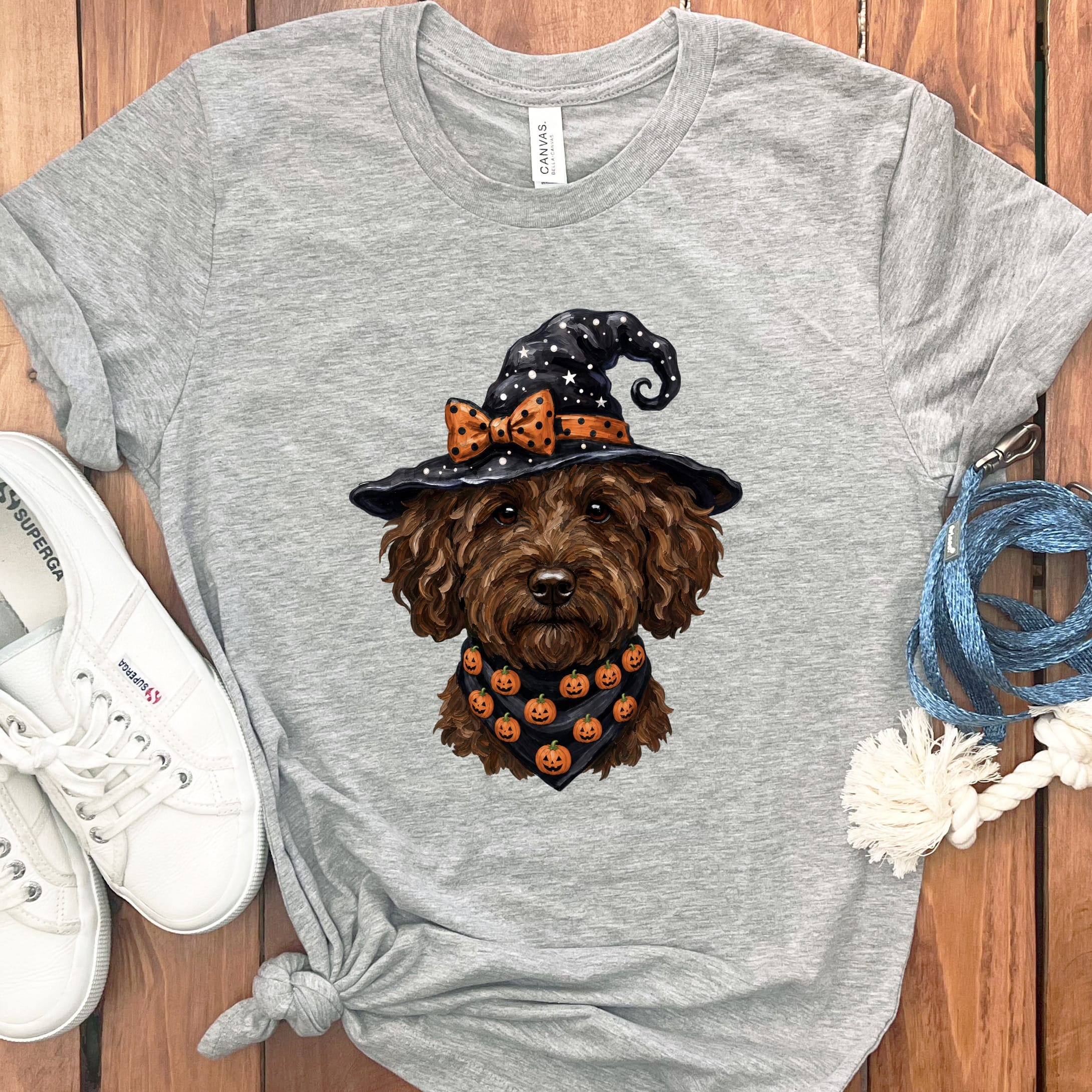Chocolate Goldendoodle Witch Hat T-Shirt in Athletic Heather / S by MyDesigns