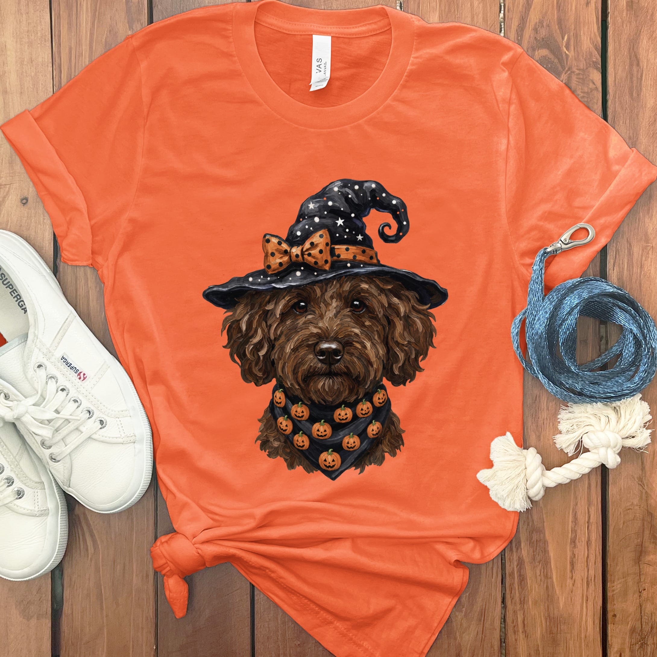 Chocolate Goldendoodle Witch Hat T-Shirt in Orange / S by MyDesigns