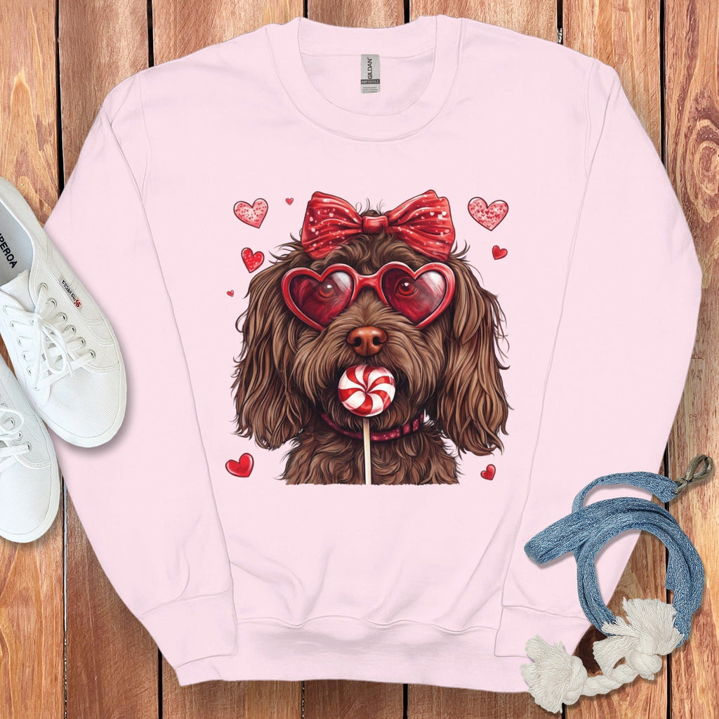Chocolate Labradoodle Coquette Sweatshirt in Light Pink / S by Puppy Jo